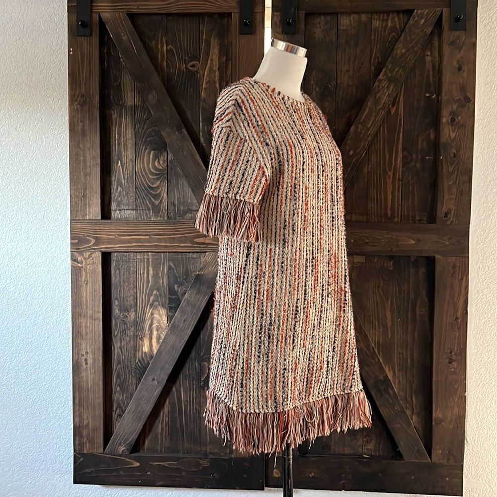 Textured Fringe Shift Dress in Pink Multi - Picture 6 of 12
